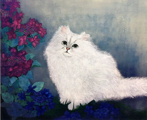 増田幸子 「猫と紫陽花」
